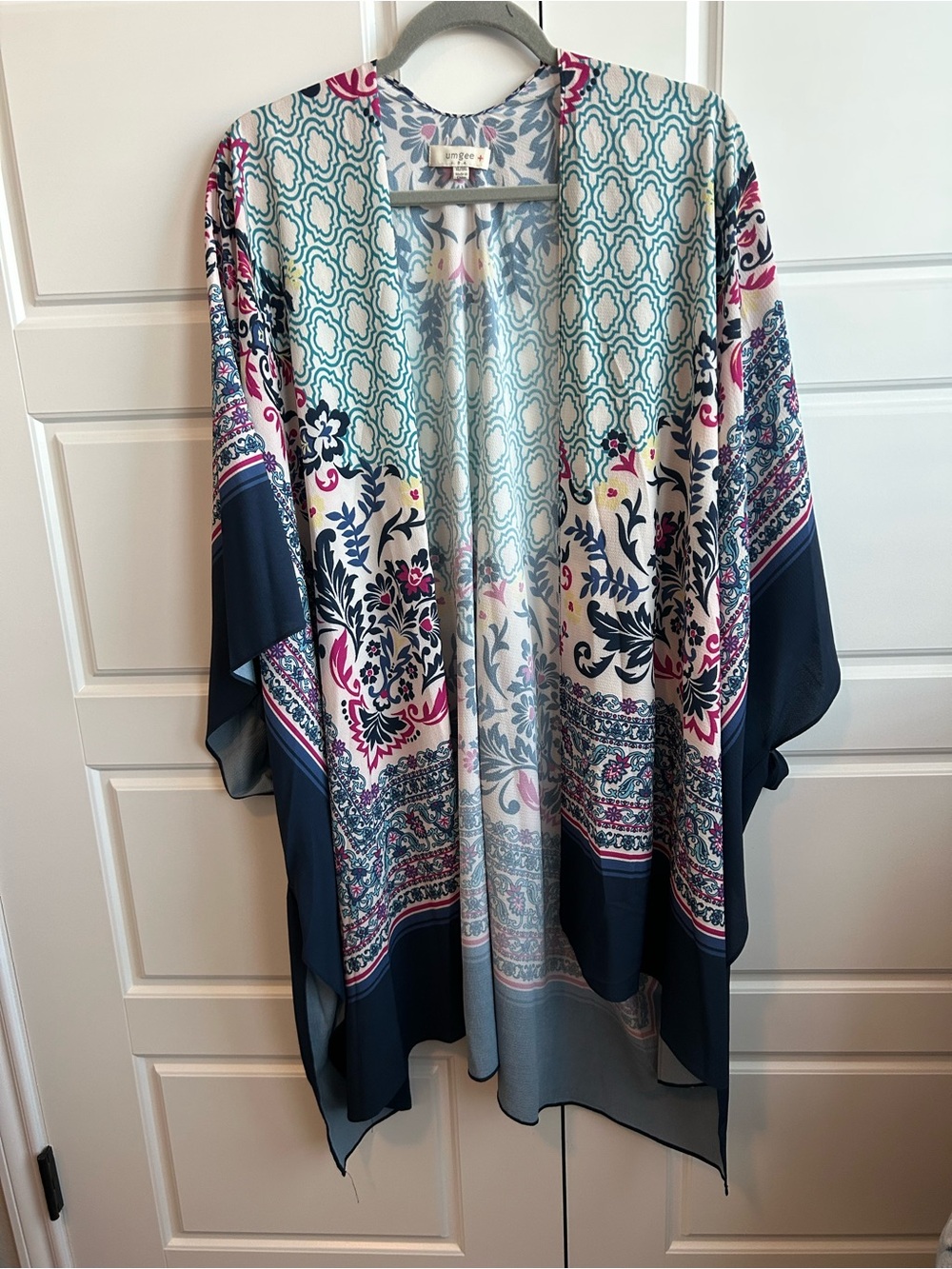 Floral Mosaic Kimono in Navy, Teal & Pink